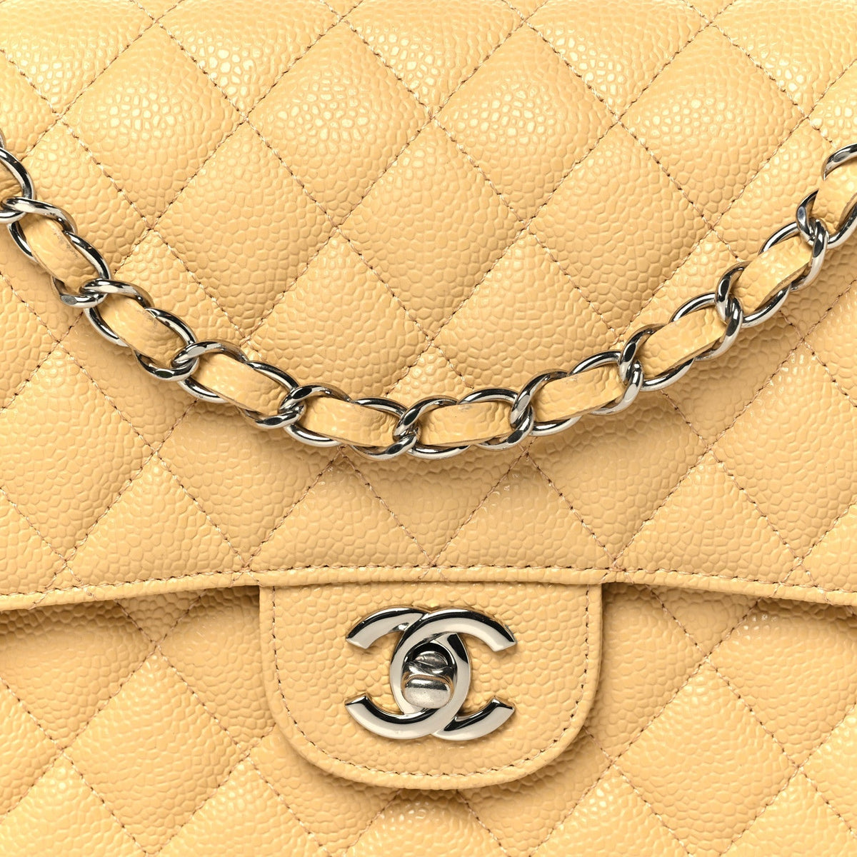 Chanel Caviar Quilted Medium Double Flap Light Yellow
