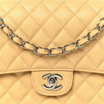 Chanel Caviar Quilted Medium Double Flap Light Yellow