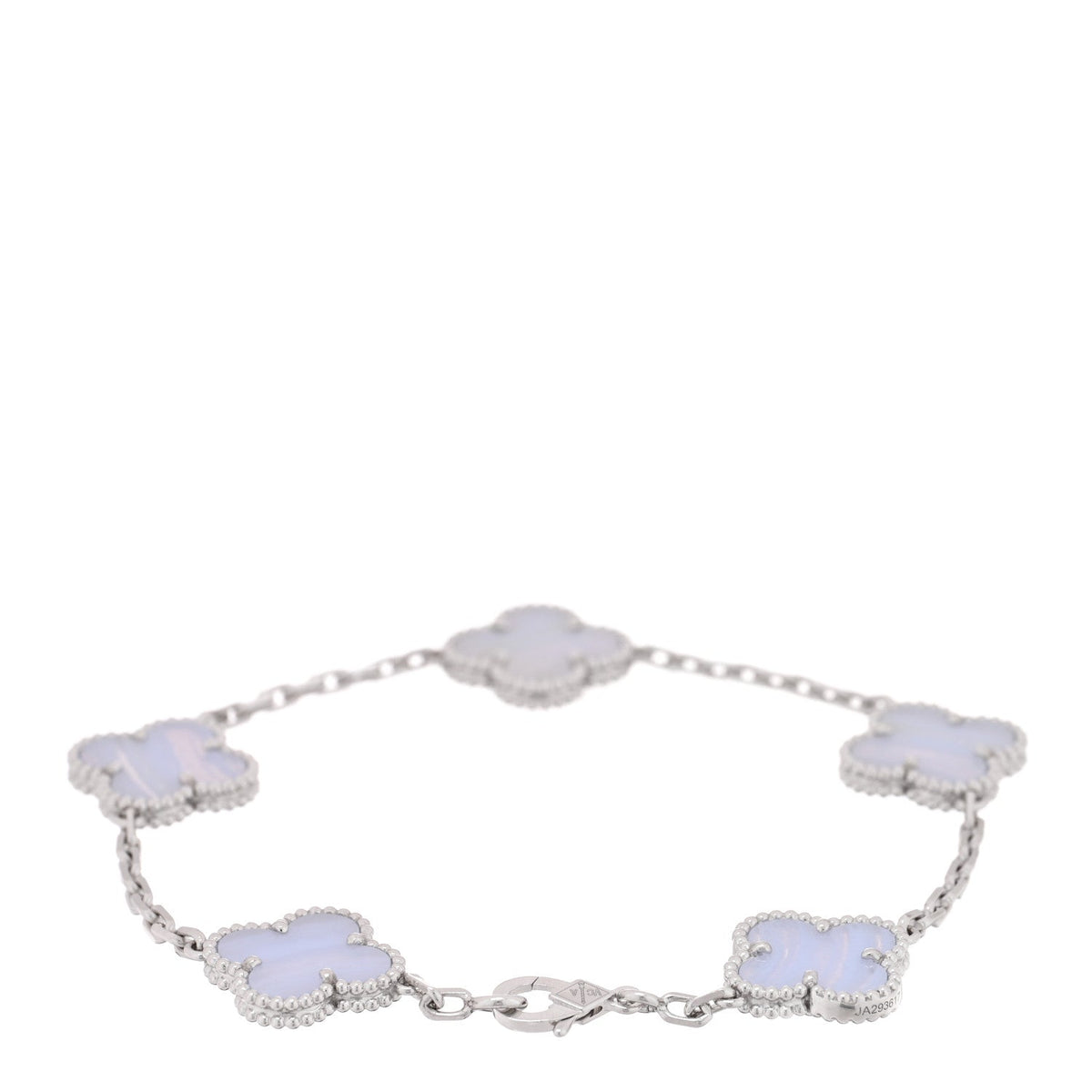 Van Cleef & Arpels 18K White Gold Chalcedony 5 Motifs Vintage Alhambra Bracelet