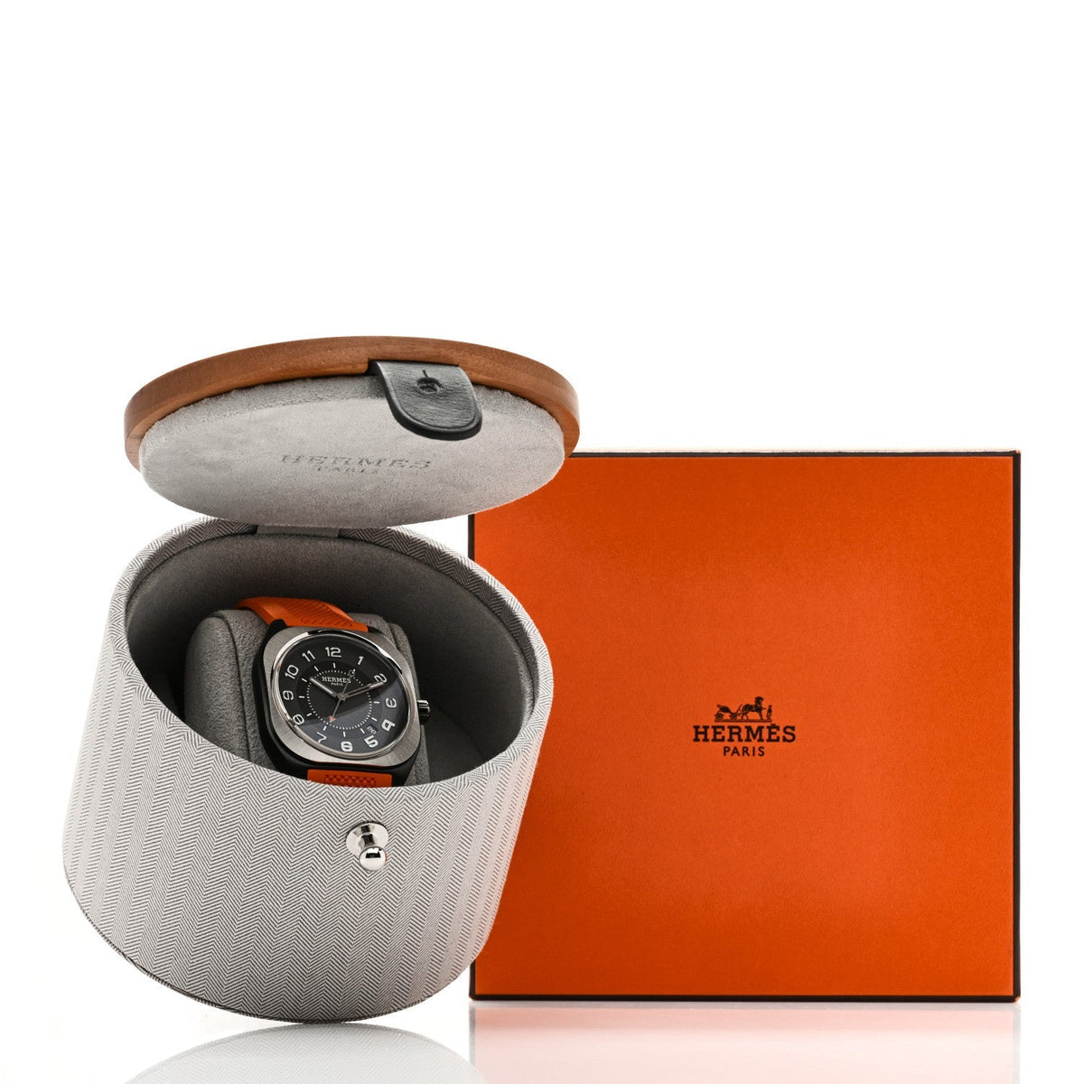 Hermes DLC Coated Titanium Rubber 39mm H08 Automatic Watch Orange