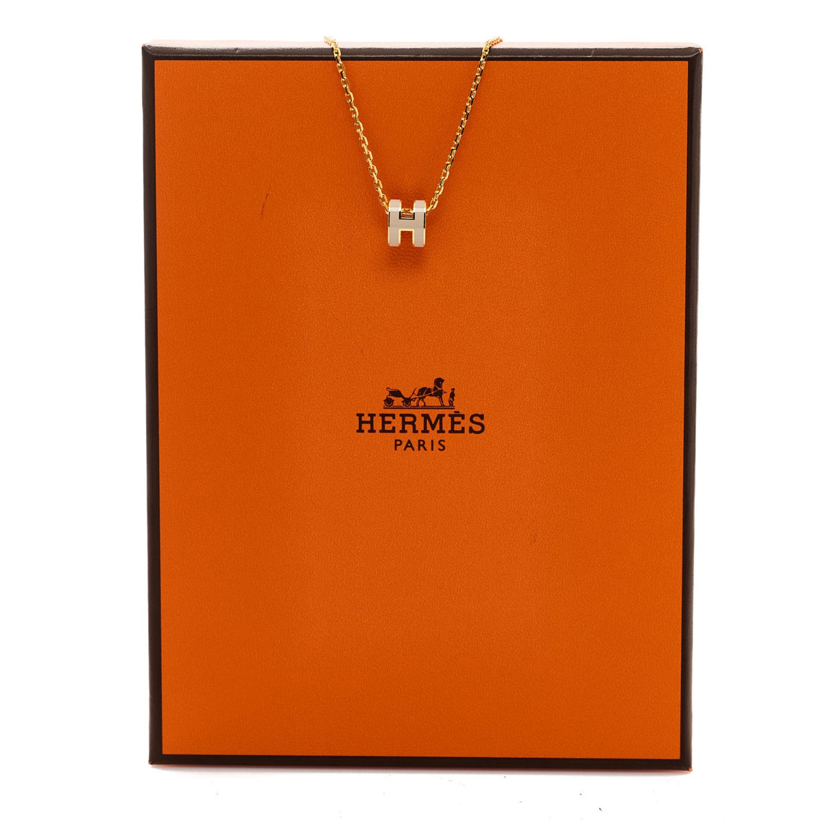 Hermes Lacquered Gold Mini Pop H Pendant Necklace Marron Glace