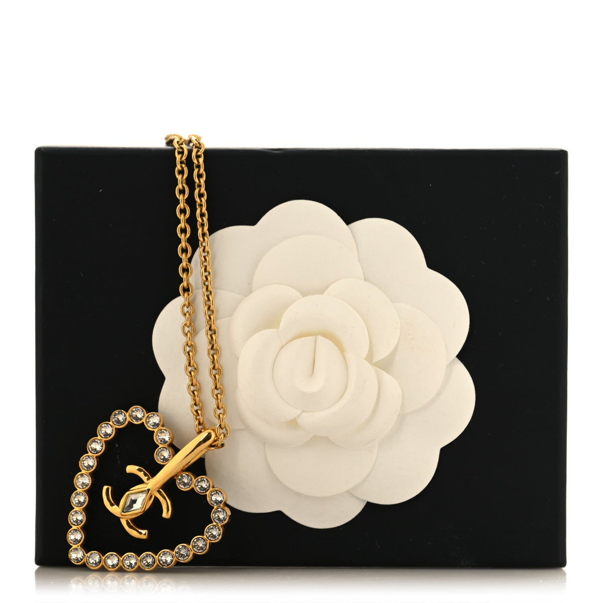 Chanel Crystal CC Heart Necklace Gold