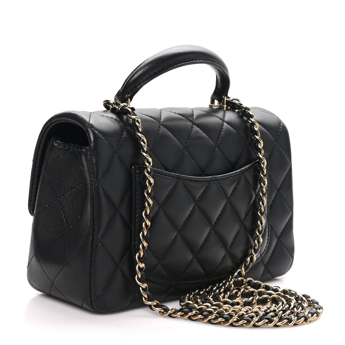 Chanel Lambskin Quilted Mini Top Handle Rectangular Flap Black