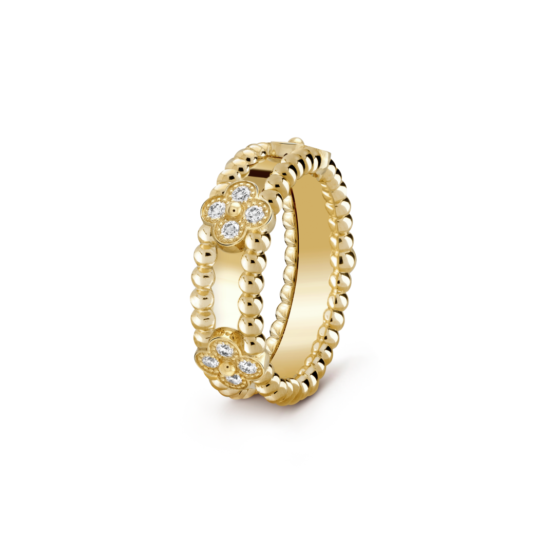 18K Gold Diamond VCA Perlée Sweet Clovers Ring