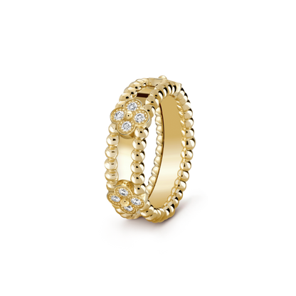 18K Gold Diamond VCA Perlée Sweet Clovers Ring