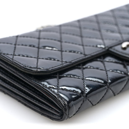 Chanel Patent Calfskin Quilted Flap Clutch With Chain Black