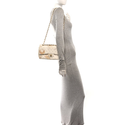 Chanel Denim Floral Printed Medium Double Flap Bag Beige