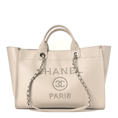 Chanel Caviar Medium Studded Deauville Tote Ivory 1889632
