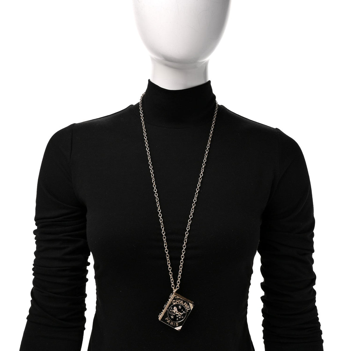 Chanel Metal CC Lion Book Locket Necklace Gold