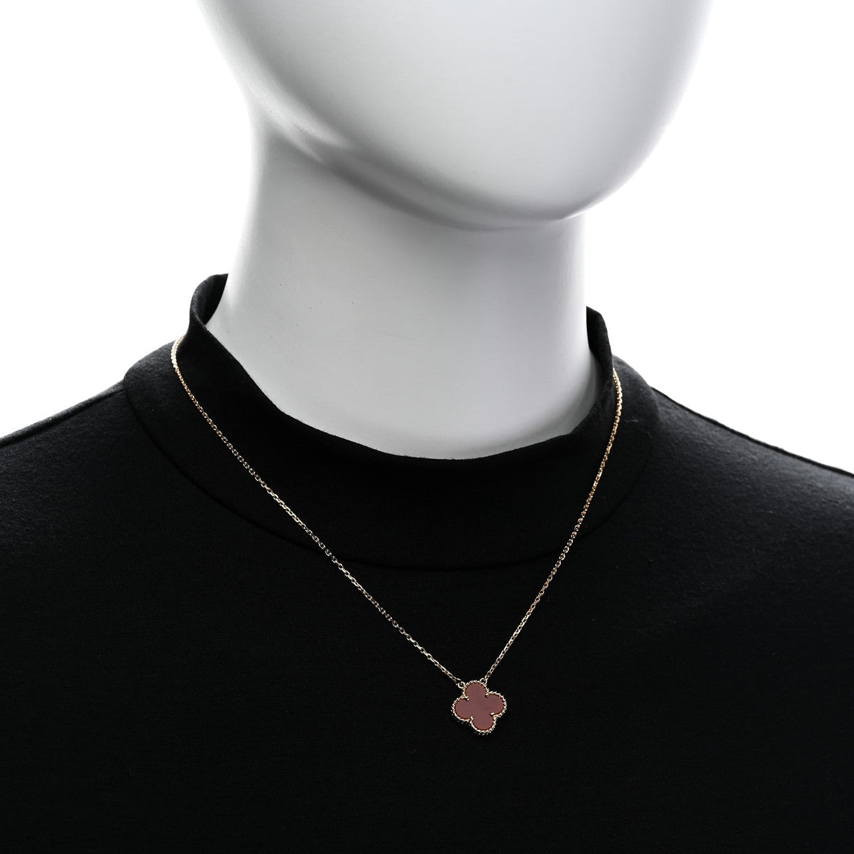 Van Cleef & Arpels 18K Yellow Gold Carnelian Vintage Alhambra Pendant Necklace