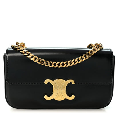 Celine Shiny Calfskin Triomphe Chain Shoulder Bag Black 1986036