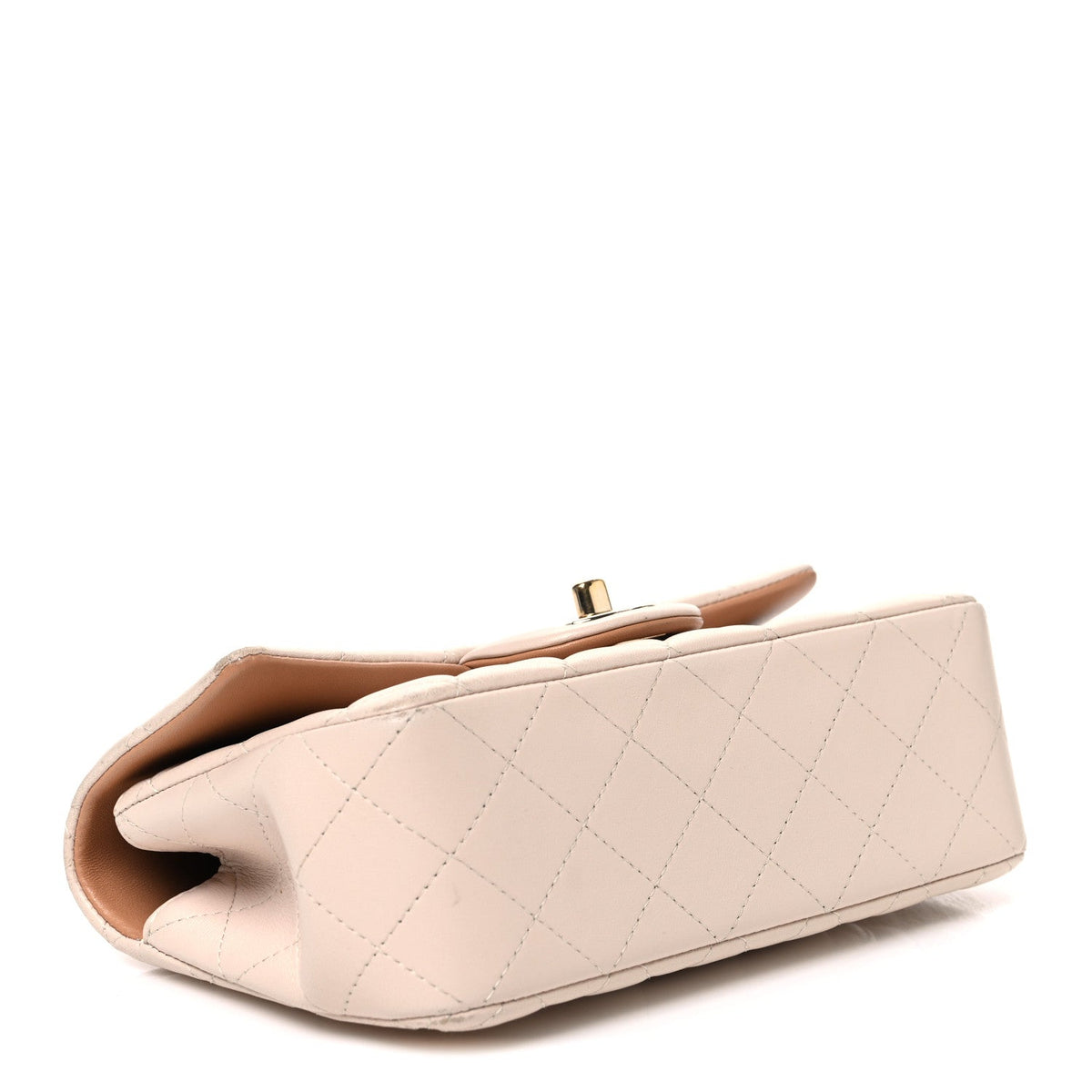 Chanel Lambskin Quilted Mini Top Handle Flap Ecru Dark Beige