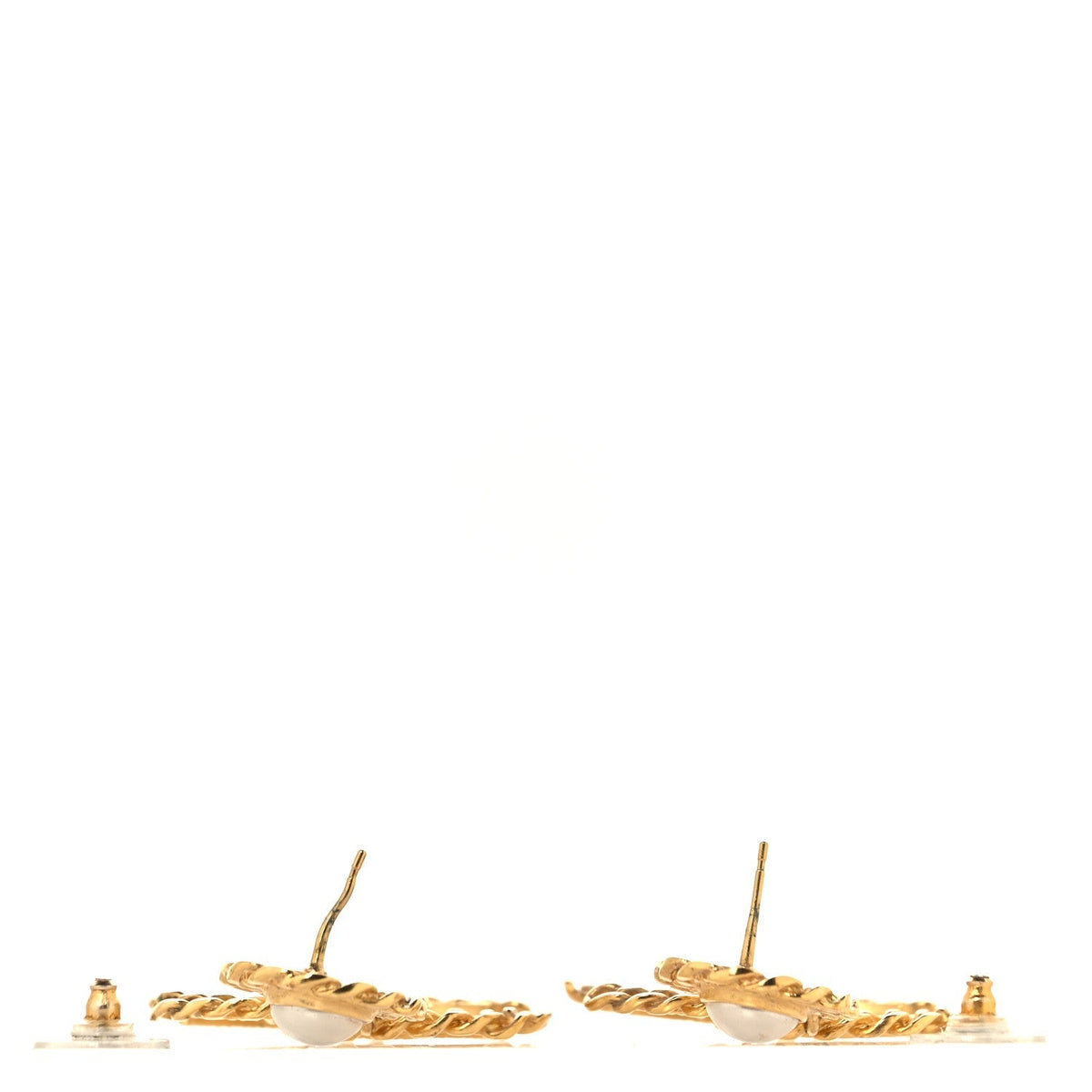 Chanel Metal Pearl CC Chain Drop Earrings Gold