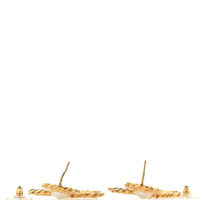 Chanel Metal Pearl CC Chain Drop Earrings Gold