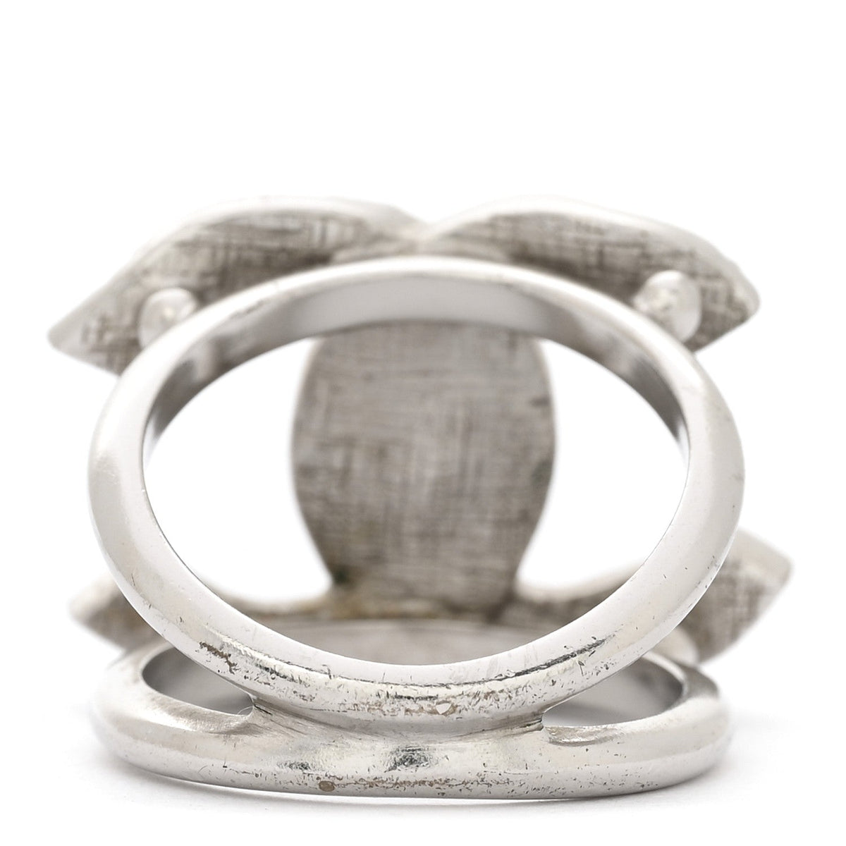 Chanel Metal Crystal Palais Garnier CC Ring Silver