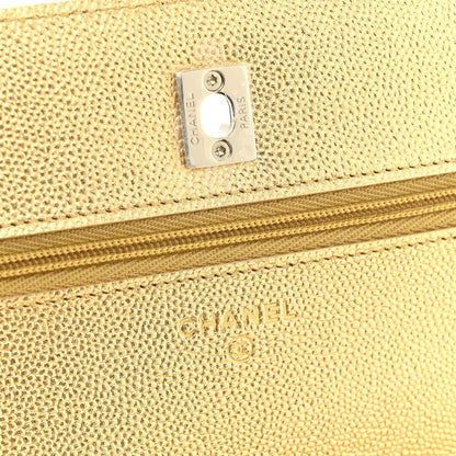 Chanel Metallic Caviar Quilted CC Turnlock Wallet On Chain Gold 1984250