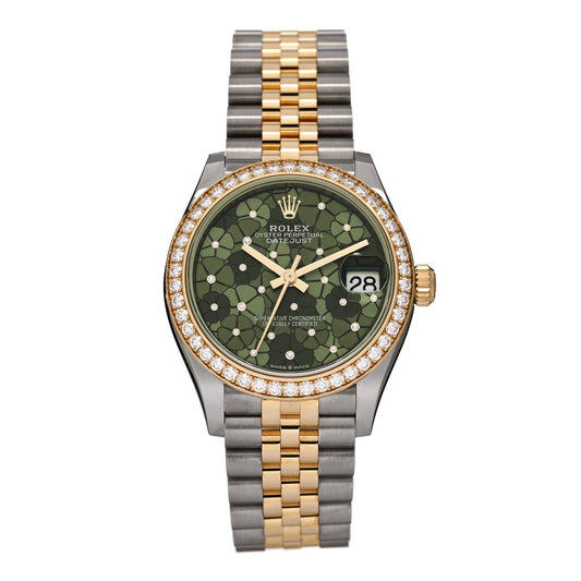 Rolex Stainless Steel 18K Yellow Gold Diamond 31mm Datejust Watch Green 278383RBR