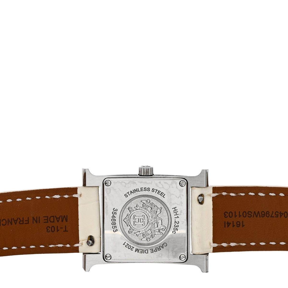 Hermès Stainless Steel Alligator Diamond 21mm Heure H Watch Blanc