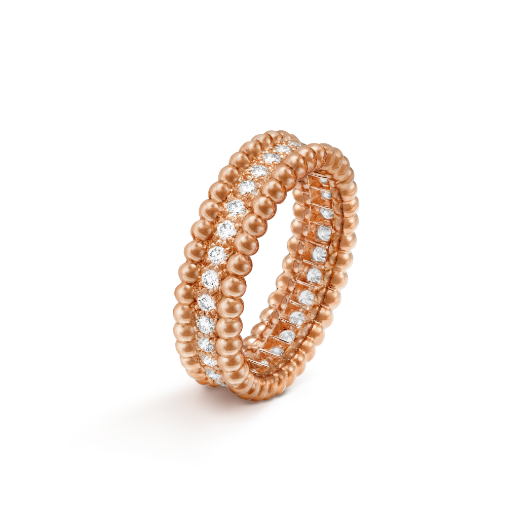 18K Gold Diamond VCA Perlée 1 Row Ring