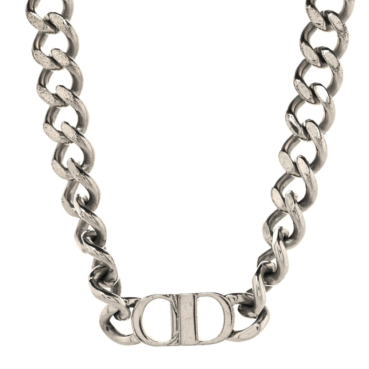 Christian Dior Brass CD Icon Chain Link Necklace Silver