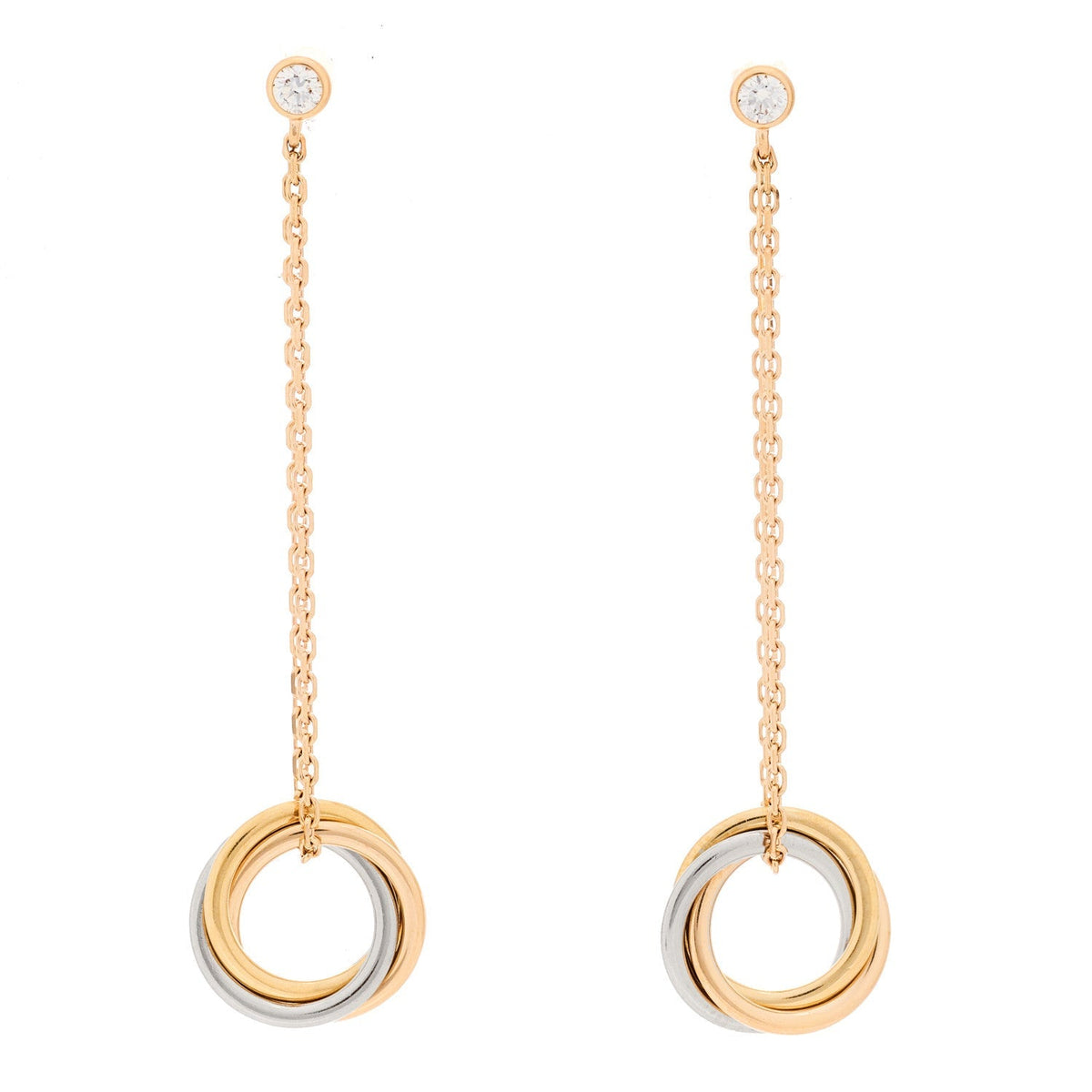Cartier 18K Tri-Color Gold Diamond Small Trinity Drop Earrings