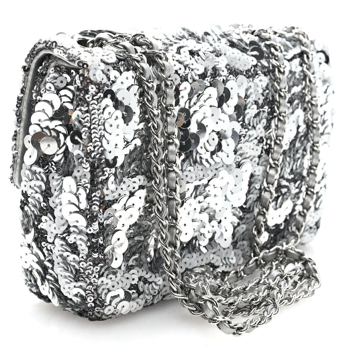 Chanel Sequin Mini Rectangular Flap Silver