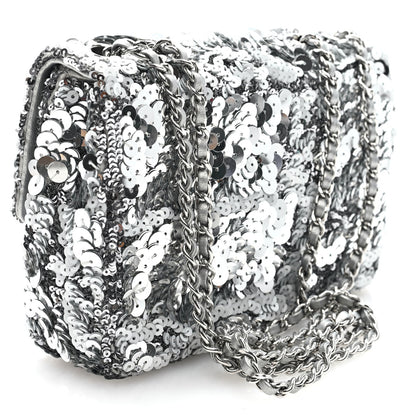 Chanel Sequin Mini Rectangular Flap Silver