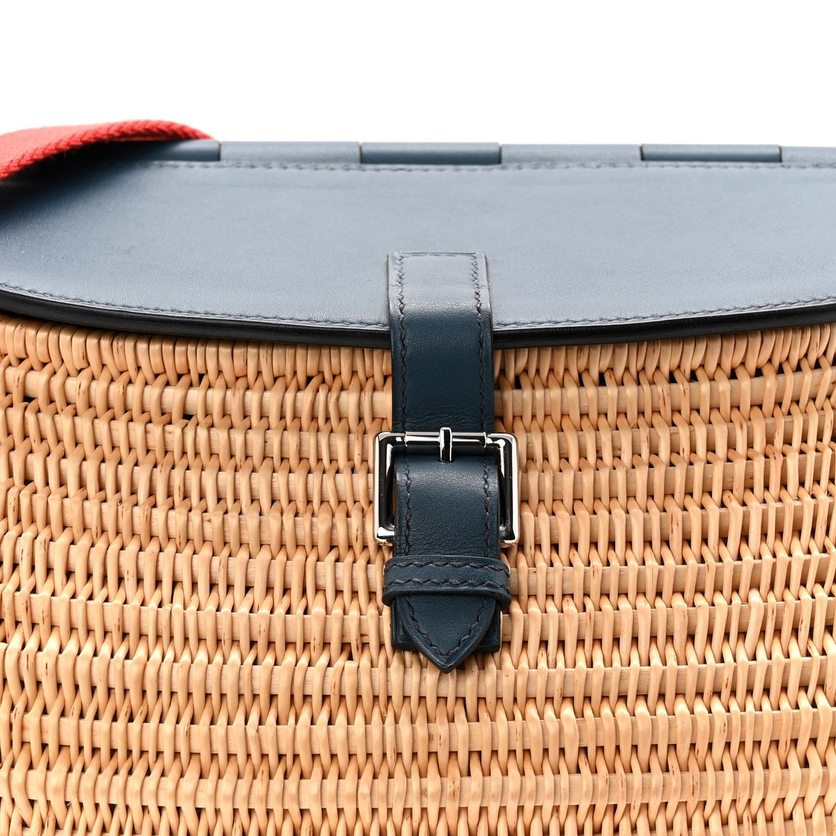 Hermes Swift Wicker Picnic Fishing Bag Bleu de Prusse