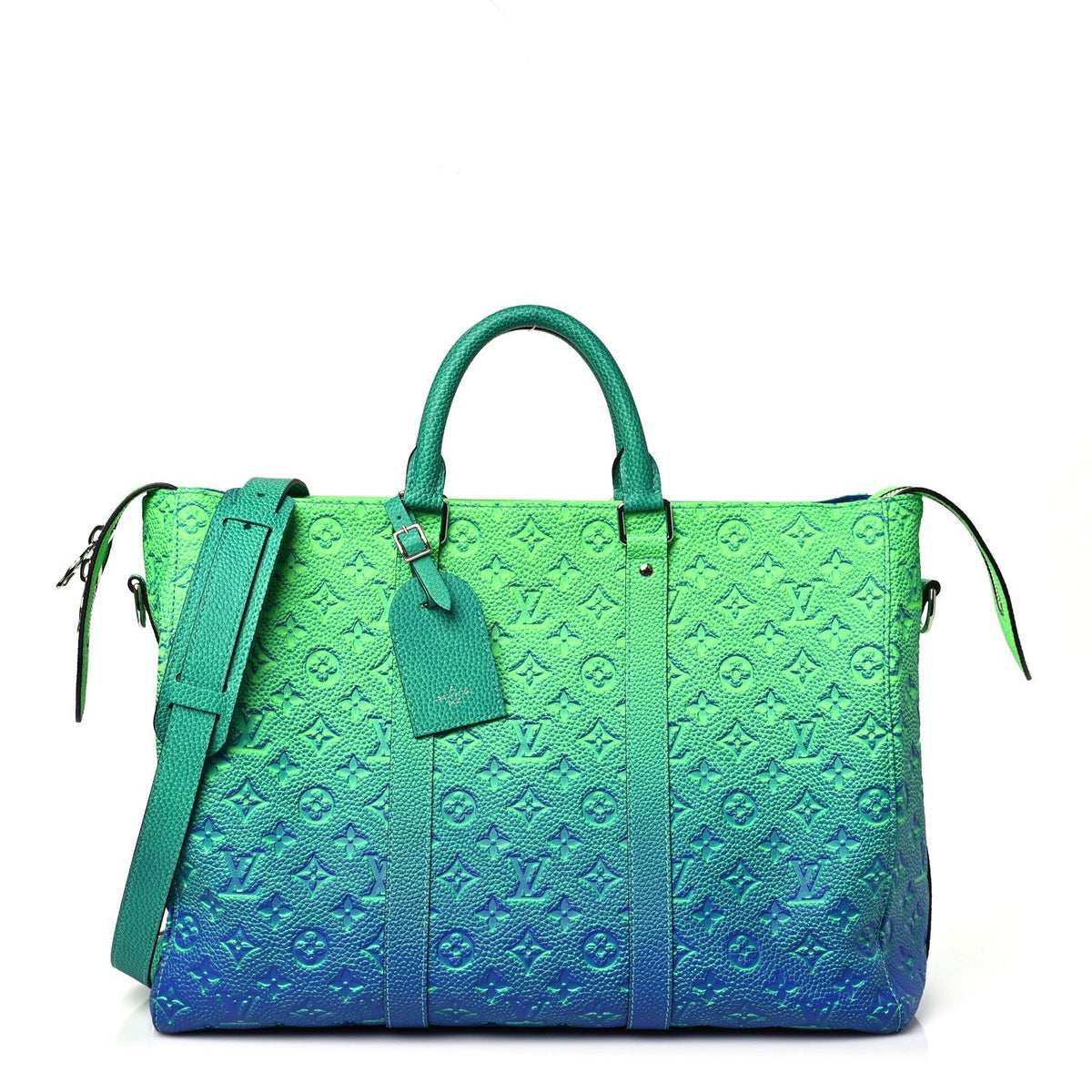 Louis Vuitton Taurillon Illusion Keepall Tote Bleu Vert