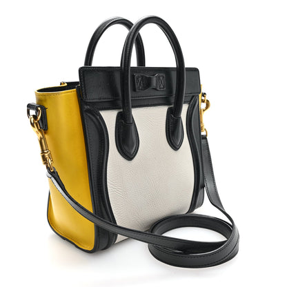 Celine Calfskin Nano Tri-Color Luggage Bag Yellow
