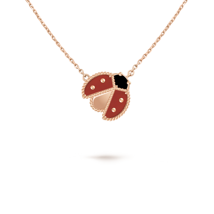 18K Rose Gold Carnelian Onyx VCA Lucky Spring Open Wings Ladybug Pendant