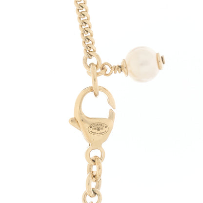 Chanel Crystal Pearl CC Heart Drop Chain Necklace Gold