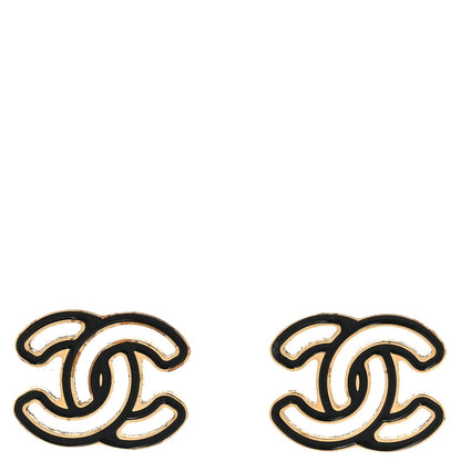 Chanel Metal Enamel CC Earrings Gold Black