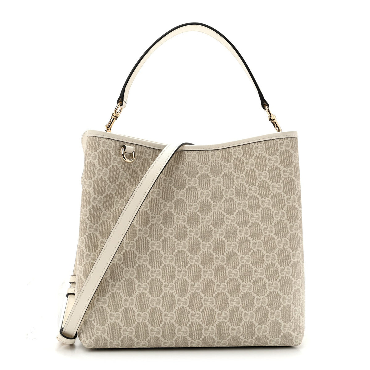 Gucci GG Supreme Monogram Medium Emblem Bucket Bag Beige White