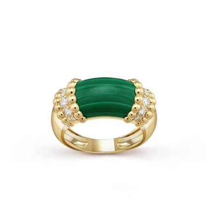 18K Yellow Gold Diamond Malachite VCA Perlée Couleurs Ring