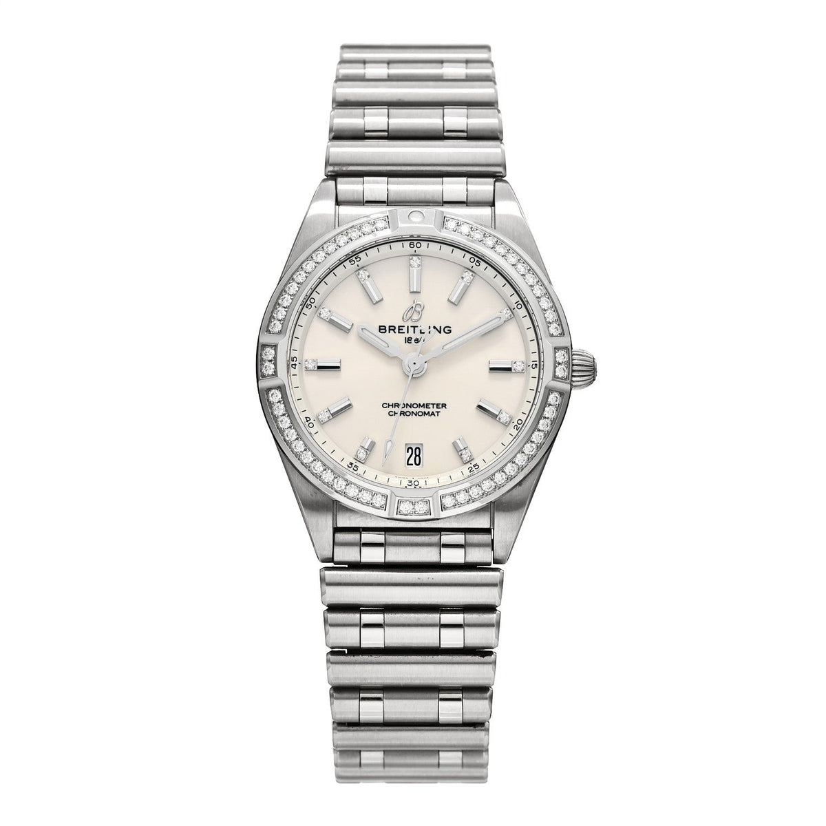 Breitling Stainless Steel Diamond 32mm Chronomat Quartz Watch Silver A77310