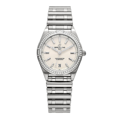 Breitling Stainless Steel Diamond 32mm Chronomat Quartz Watch Silver A77310