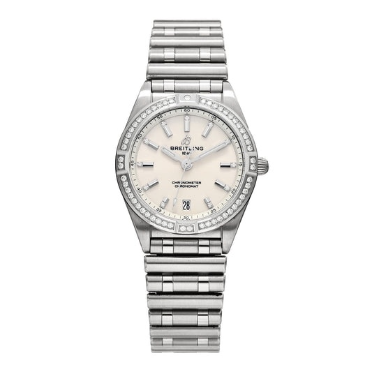 Breitling Stainless Steel Diamond 32mm Chronomat Quartz Watch Silver A77310