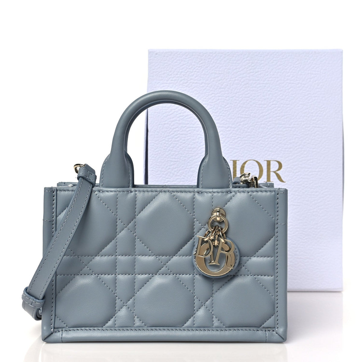 Christian Dior Calfskin Macrocannage Mini Book Tote Cloud Blue