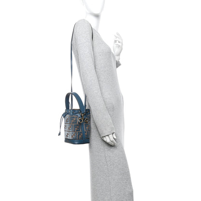 Fendi Vitello Grace Velluto FF Mini Mon Tresor Bucket Bag Dusty Blue Brown