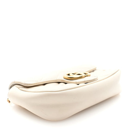 Gucci Calfskin Matelasse Super Mini GG Marmont Shoulder Bag White