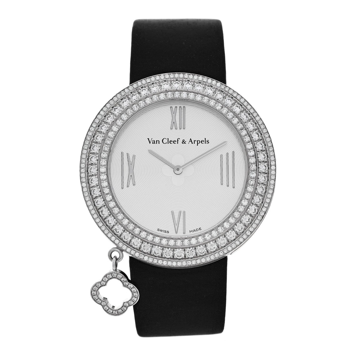 Van Cleef & Arpels 18K White Gold Satin Diamond 38mm Charms Watch