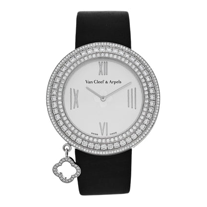 Van Cleef & Arpels 18K White Gold Satin Diamond 38mm Charms Watch