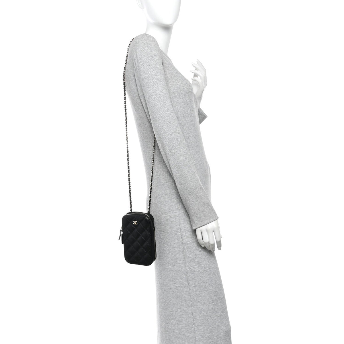 Chanel Caviar Quilted Phone Holder Wallet On Chain WOC Black
