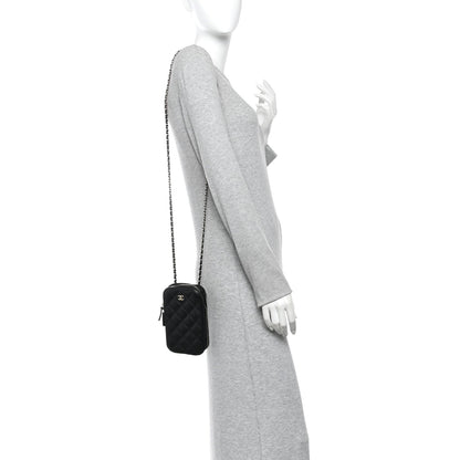 Chanel Caviar Quilted Phone Holder Wallet On Chain WOC Black