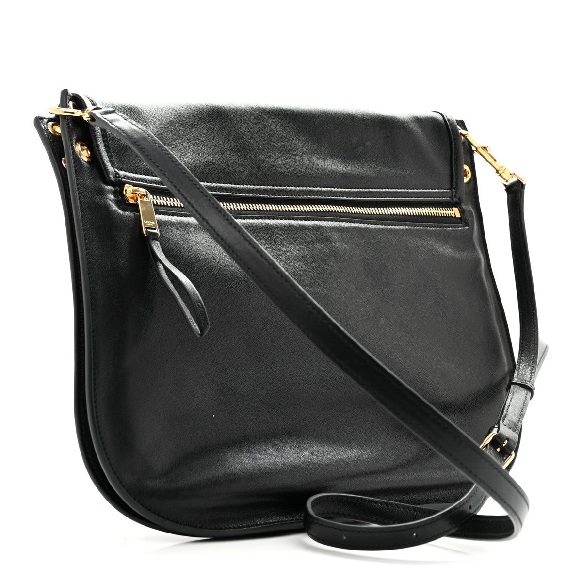 Celine Shiny Lambskin Soft Triomphe Besace Bag Black