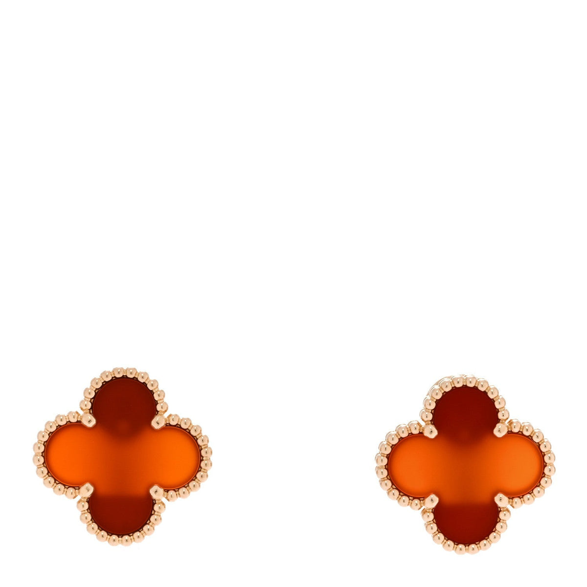 Van Cleef & Arpels 18K Yellow Gold Carnelian Vintage Alhambra Earrings