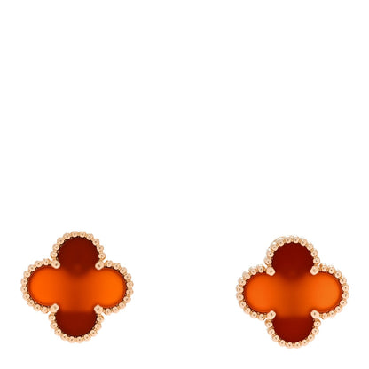 Van Cleef & Arpels 18K Yellow Gold Carnelian Vintage Alhambra Earrings