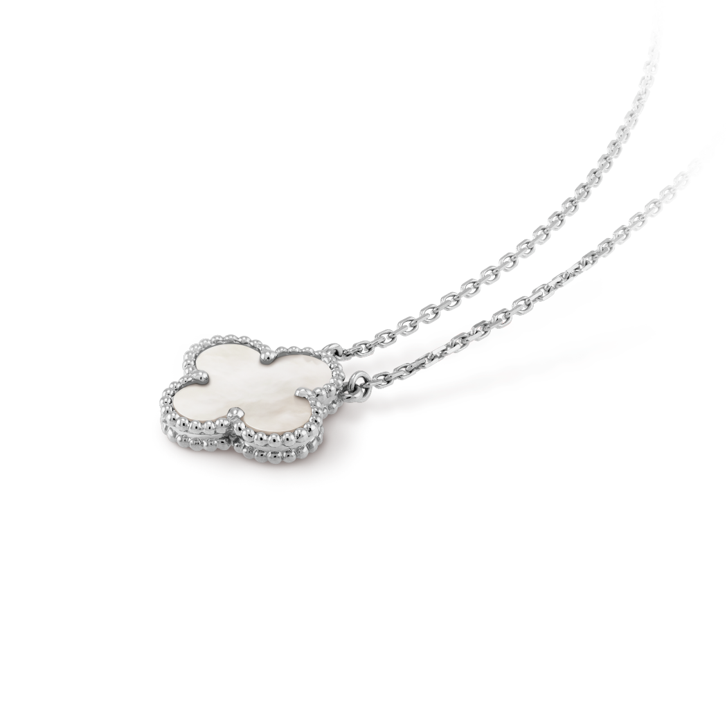 18K White Gold Mother of Pearl VCA Vintage Alhambra Pendant