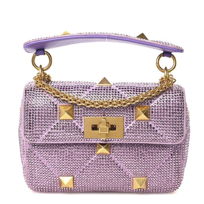 Valentino Garavani Crystal Suede Small Roman Stud Shoulder Bag Light Amethyst Glicine